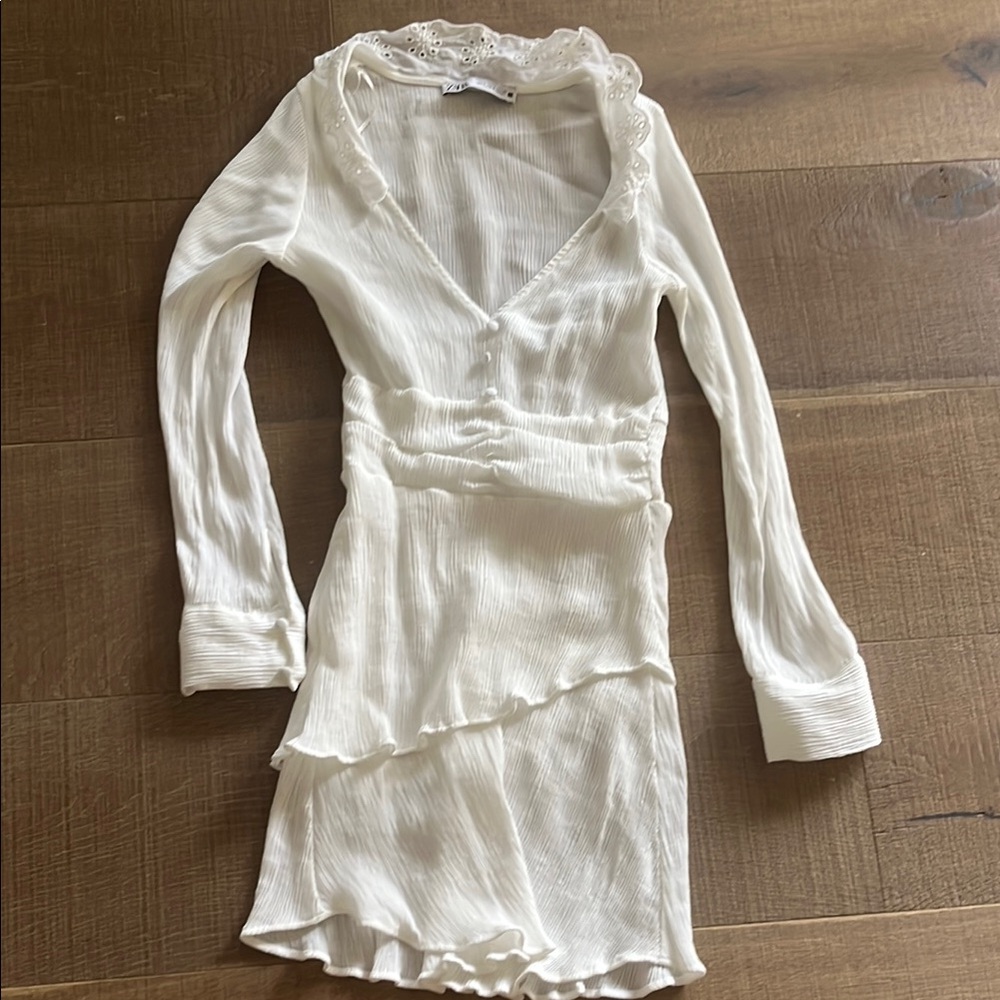 Elegant White Lace-Trimmed Dress